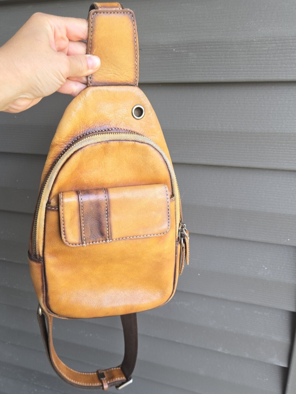 IVTG Brown Leather Sling Bag - Casual Crossbody Carry Genuine Pockets
